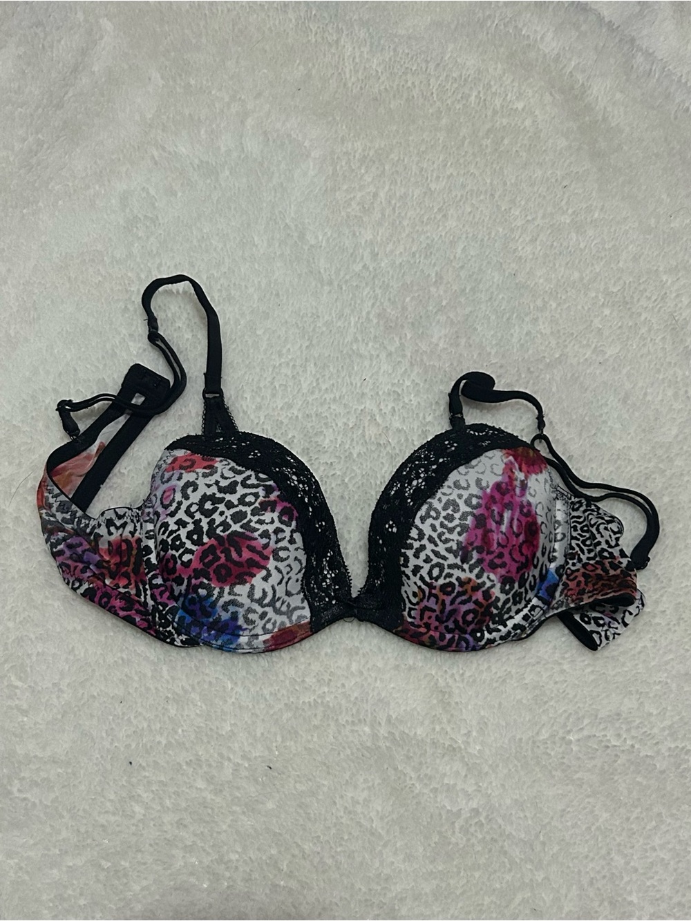 La SENZA Black Lace Push-Up Bra with Multicolor Leopard Print